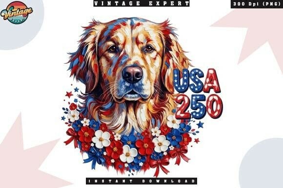 Celebrating Independence with the 4th of July Golden Retriever Brushstroke Design