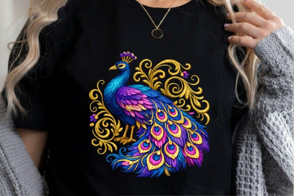 Colorful Peacock Embroidery Art Png: Elevating Digital Design with Stitched Elegance