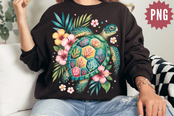 Colorful Sea Turtle Tropical PNG Design