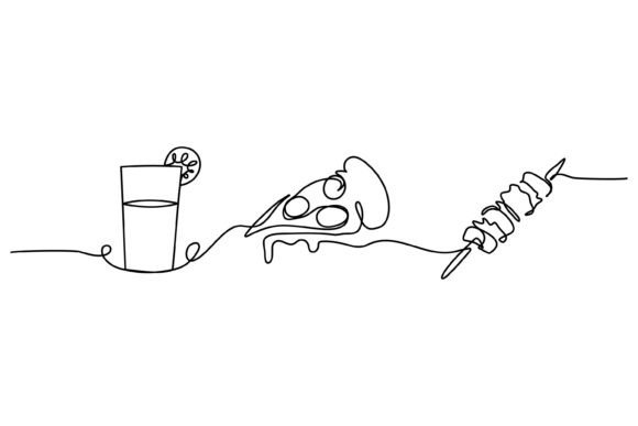 Continuous Line Design of Food: Elevating Visual Storytelling with Satay and Pizza Illustrations