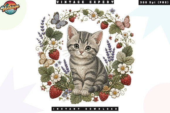 Cute Cat Strawberry Garden Patchwork PNG Guide