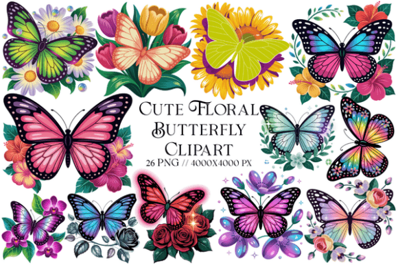Cute Floral Butterfly Clipart for Creators