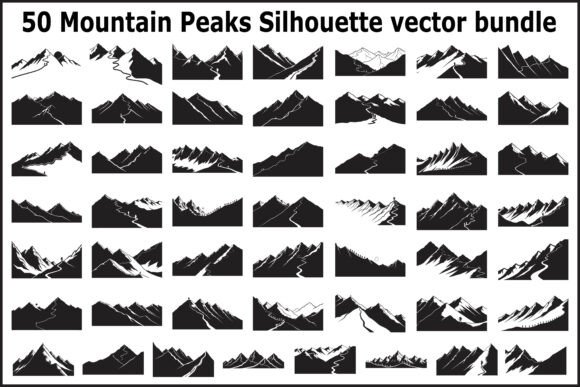 Elevating Design with the 50 Mountain Peaks Silhouette Vector Set