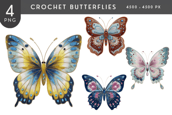 Elevating Digital Design with Beaded Crochet Butterfly PNGs