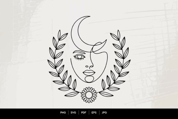 Embracing the Mystical: The Rise of Celestial Woman Face Botanical Moon Line Art
