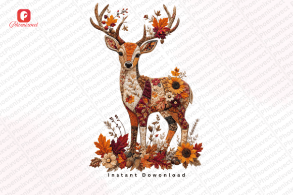 Evaluating the Patchwork Autumn Fall Woodland Deer PNG for Seasonal Design