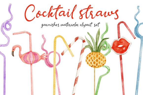 Hand-Drawn Cocktail Straws Set