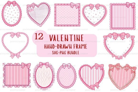 Hand-Drawn Valentine Frame Bundle PNG