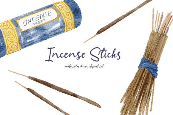 Incense Sticks Watercolor Clipart Set: Elevating Digital Design with Serene Aesthetics