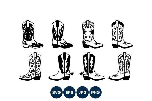 Integrating Cowboy Boots Black White Line Art into Professional Design Workflows