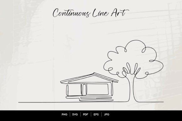 Minimal House Tree Line Art SVG File