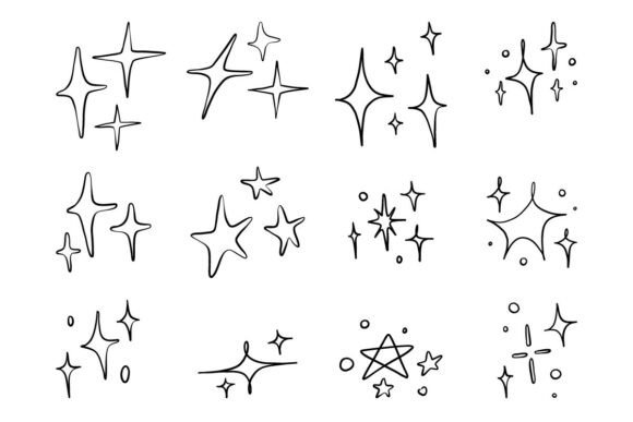 Minimal Sparkle Star Outline Doodle Set