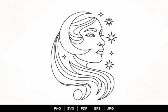 Moon Goddess Woman Line Art SVG Guide