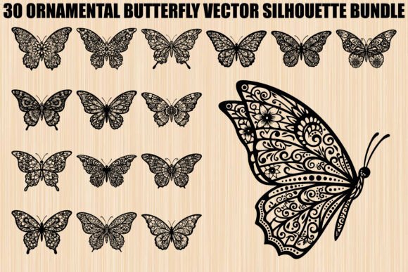 Ornamental Butterfly Silhouette Bundle