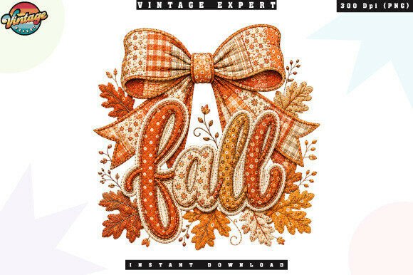 Patchwork Autumn Leaves and Bow PNG Design