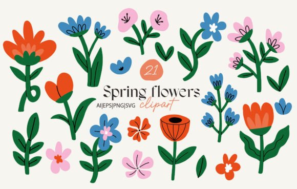 Spring Flowers Clipart Collection: A Modern Hand-Drawn Resource for Creative Projects